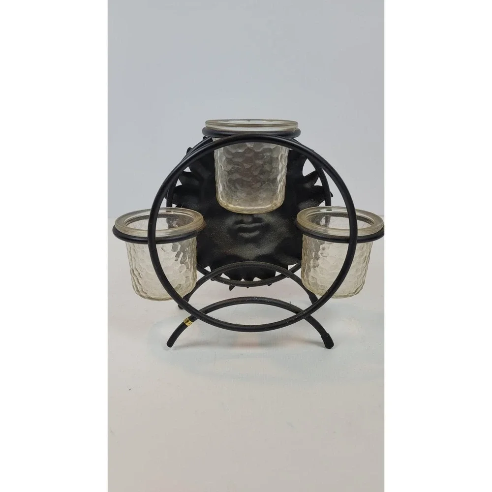Wrought‎ Iron Celestial Sun Candle Holder Glass Inserts Fairycore Whimsical